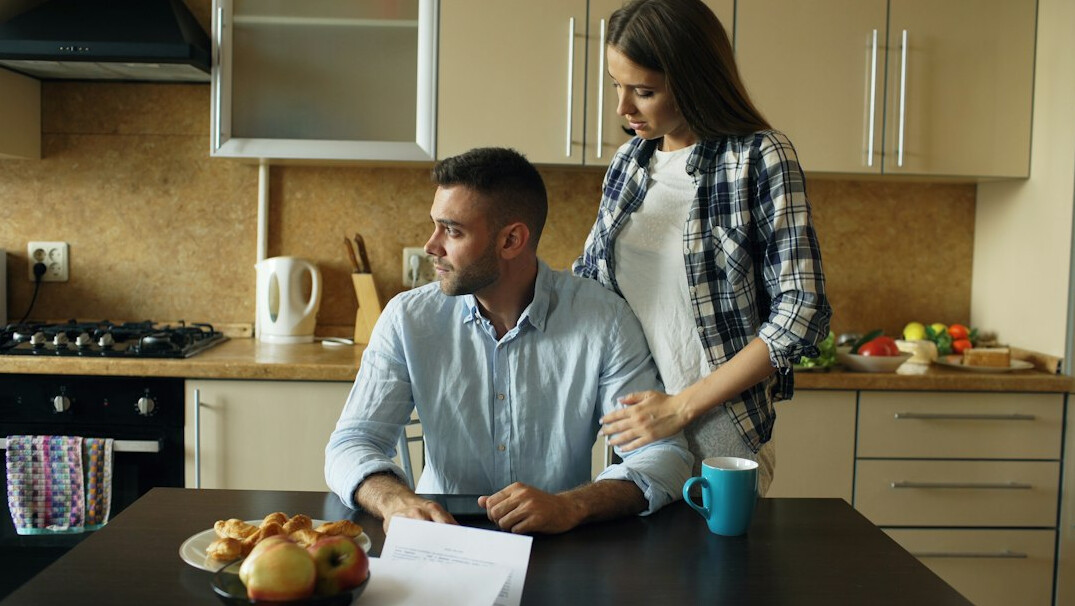 family budgeting at home table